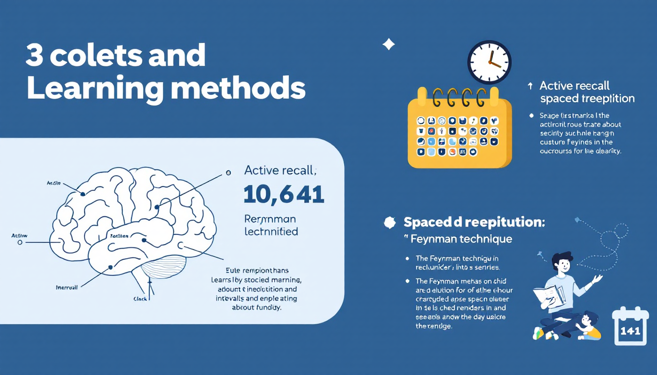 능동적 회상, 분산 반복, 페인만 기법을 설명하는 인포그래픽