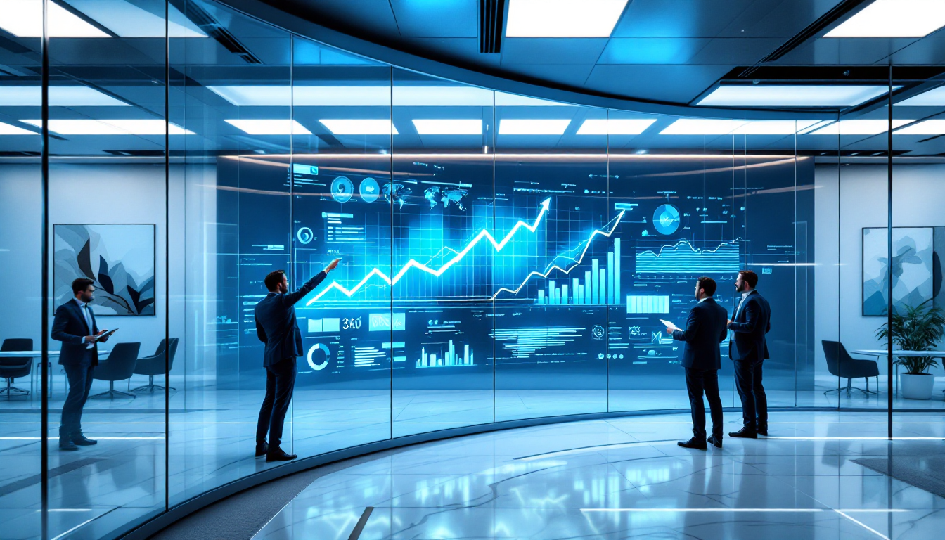 데이터 기반 의사결정을 하는 중간관리자와 디지털 대시보드