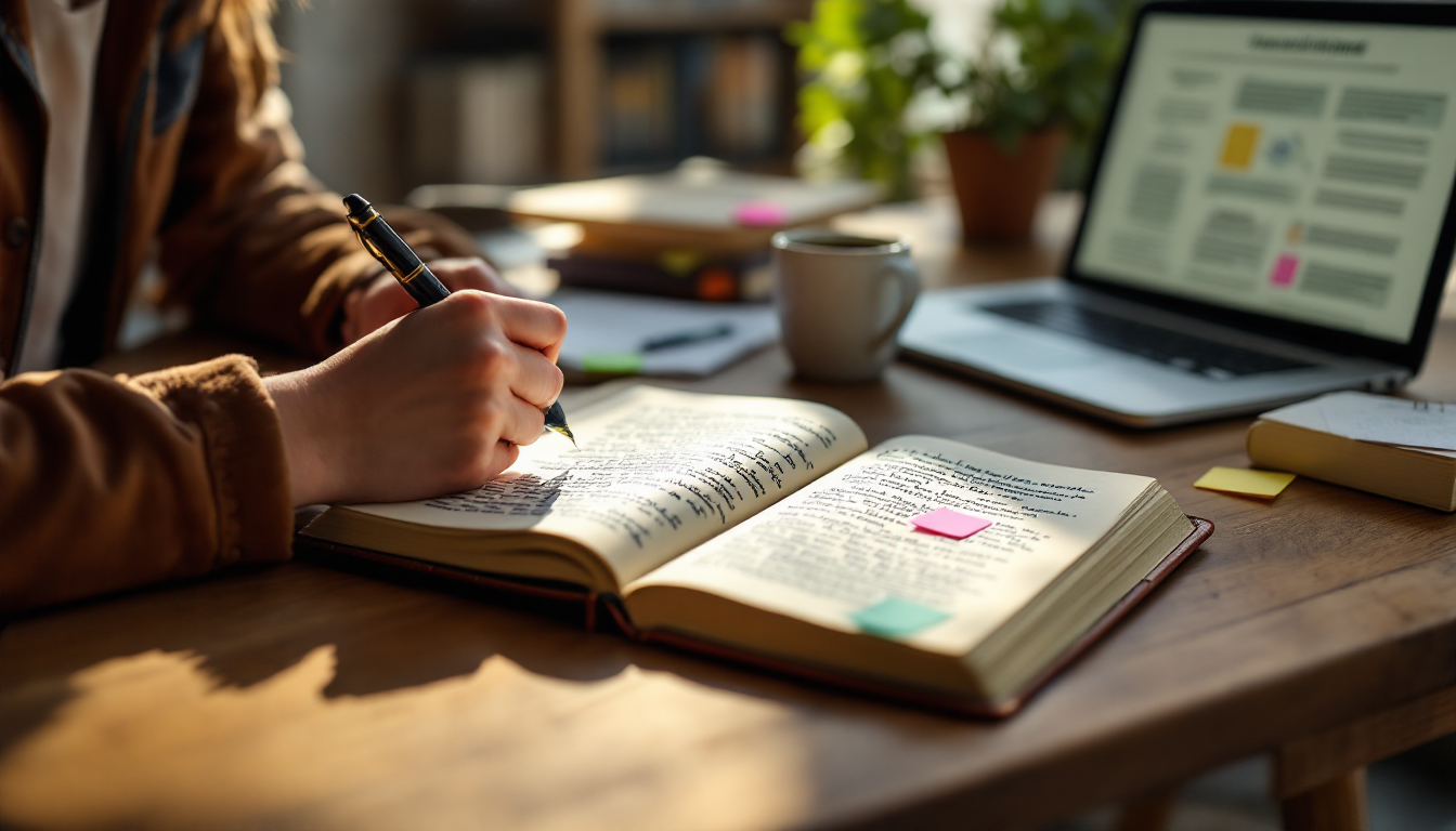 인문학 독서법에서 메모와 정리를 하는 모습의 실사 이미지
