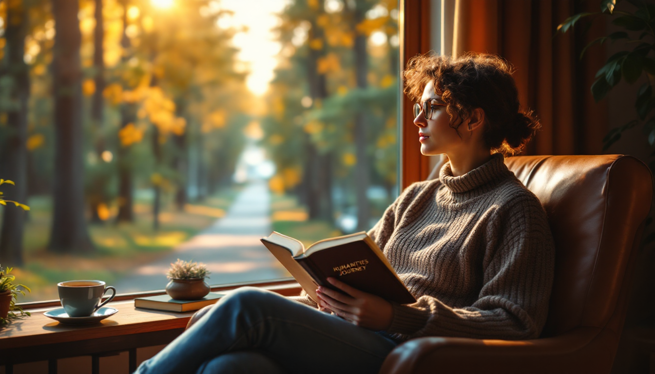 꾸준함으로 인문학 학습 여정을 나아가는 사람의 편안한 실사 이미지