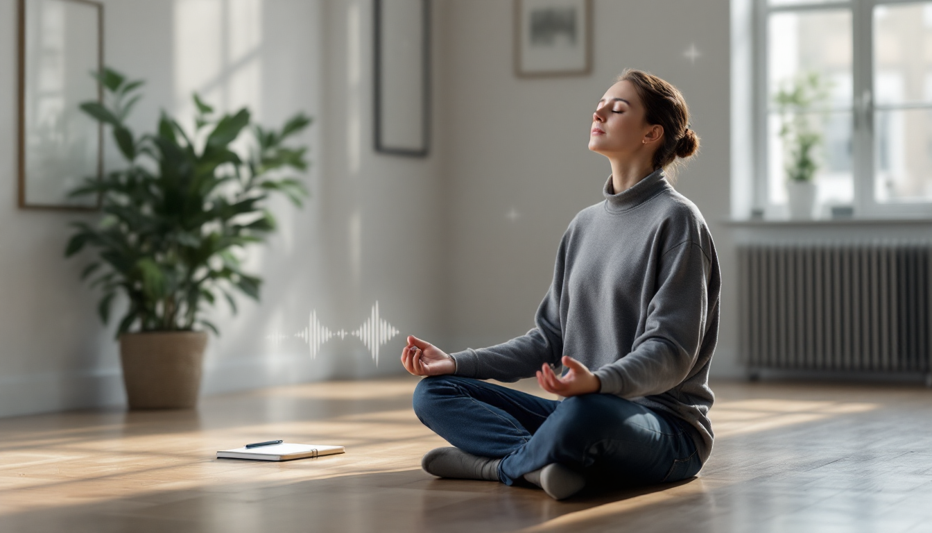 딥 워크와 집중력 향상을 위한 조용하고 미니멀한 작업 공간에서 명상하는 사람