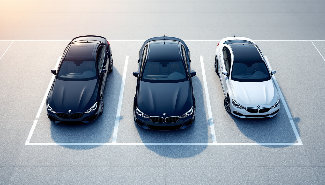 벤츠와 BMW 등 수입 프리미엄 중고차들이 딜러십 주차장에 줄지어 서 있는 모습