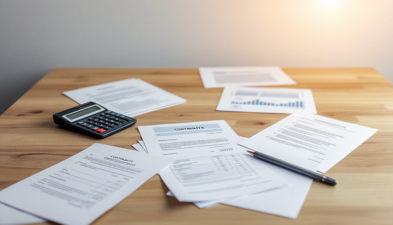 중고차 구매 과정과 유지비 계산을 상징하는 계산기와 문서의 실제 이미지