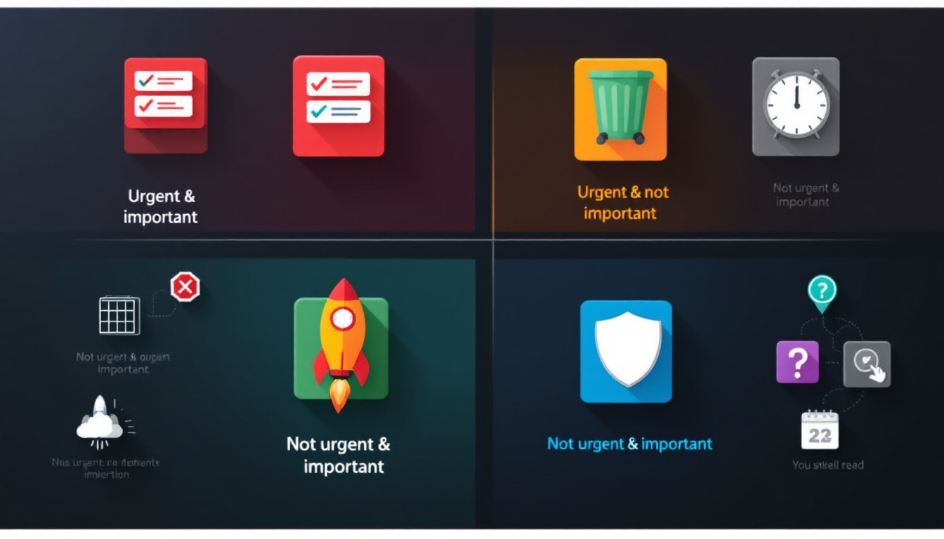 시간 관리를 위한 아이젠하워 매트릭스의 4사분면 우선순위 분류 이미지